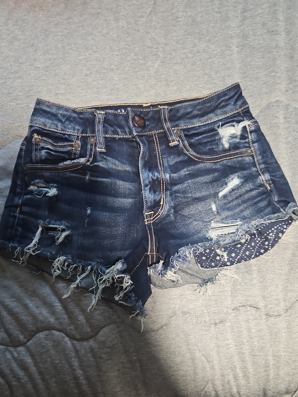 American Eagle Outfitters Dark Blue Distressed Denim Shorts